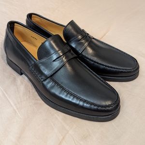 Santoni Black Penny Loafers